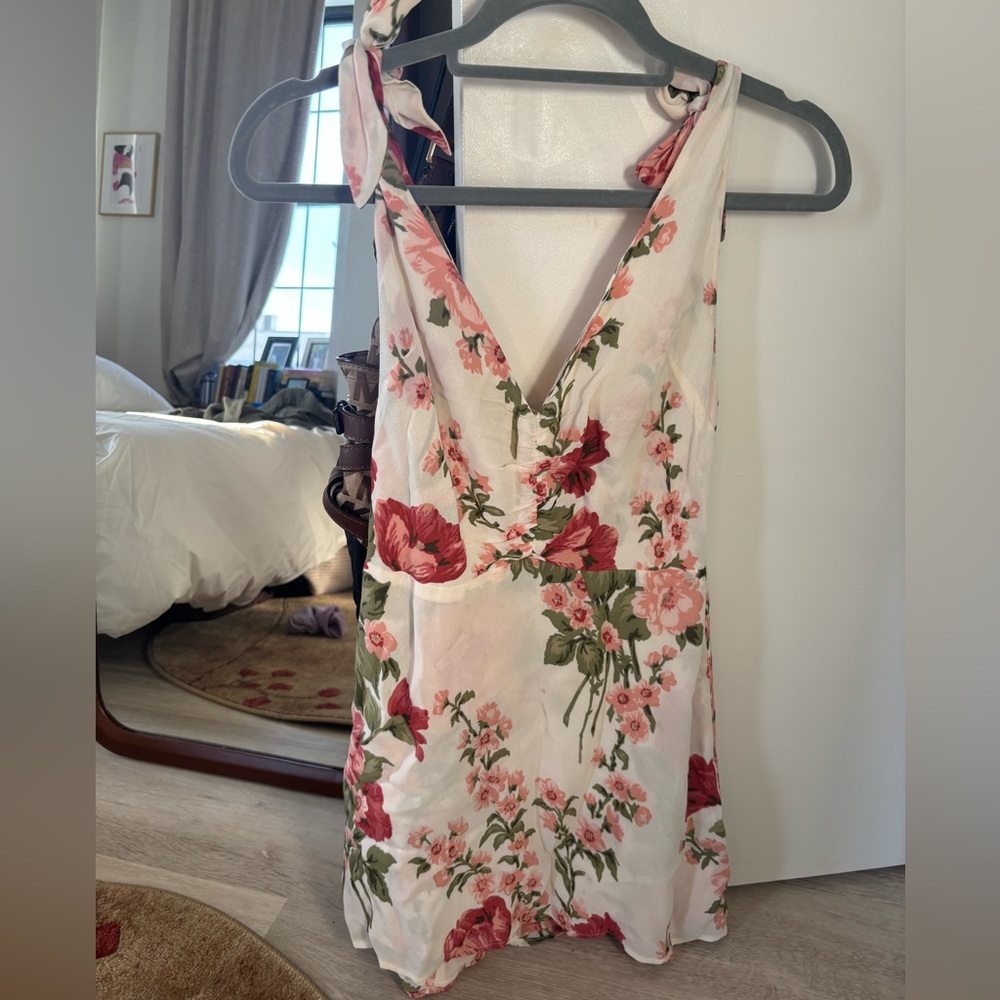 Reformation Floral Tie-Shoulder V-Neck Mini Dress